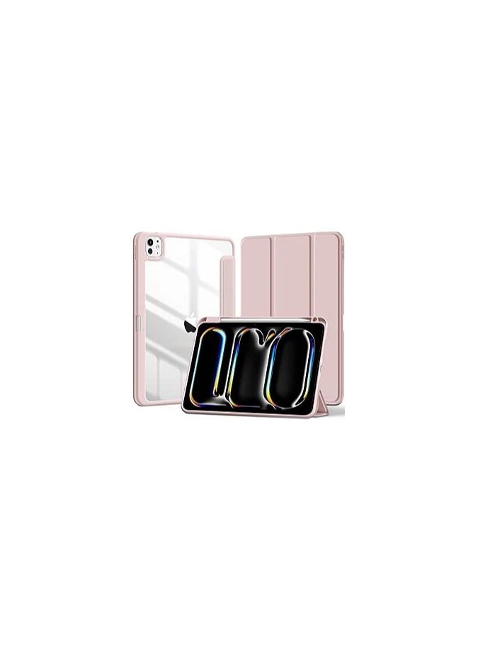 Case Compatible with New iPad Pro 13 inch 2024 M4 with Built-in Pencil Holder, for iPad Pro 13 with Hard Clear Back Cover, (Pink) - Image 1