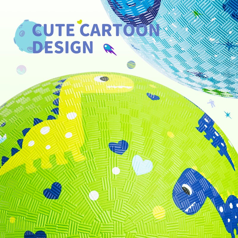 ZOOJOY Pack of 4 Cartoon Playground Balls  8.5"" Rubber Bouncy Kickball Set  Indoor & Outdoor Dodgeball Kickball Balls for Toddler 1-6  School Games Toys for Boys and Girls with Pumps and Boxes - Image 5