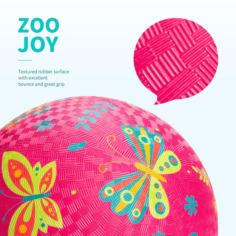 ZOOJOY Pack of 4 Cartoon Playground Balls  8.5"" Rubber Bouncy Kickball Set  Indoor & Outdoor Dodgeball Kickball Balls for Toddler 1-6  School Games Toys for Boys and Girls with Pumps and Boxes - Image 4