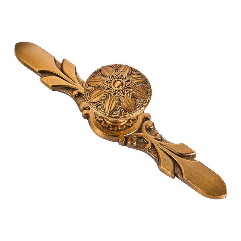 Aandxmok 10 Set 1.41" Antique Brass Cabinet Hardware Knobs & Plates for Cabinets Drawers, Kitchen Cabinet Flower knobs and Plates - Image 1