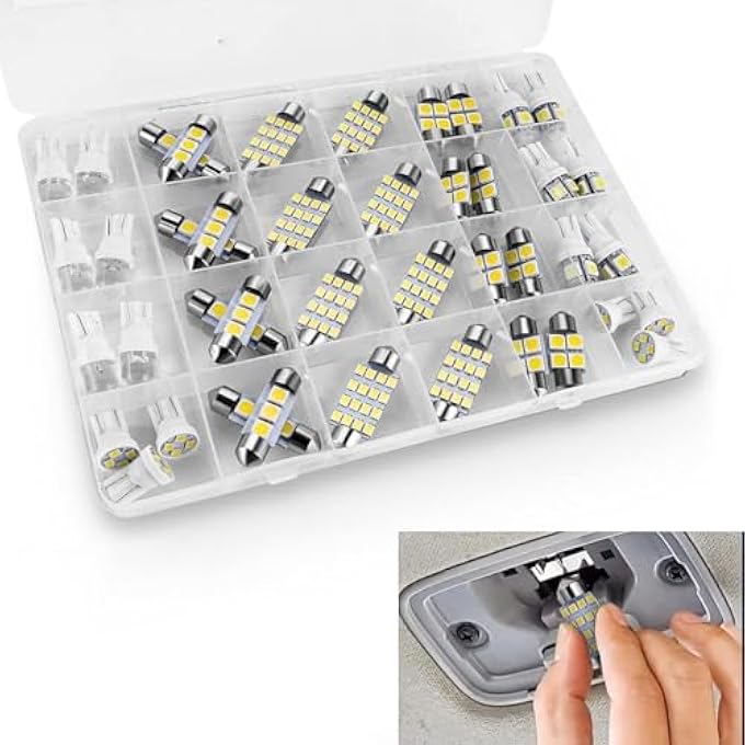 ريحني مجموعة مصابيح ليد داخلية للسيارة مكونة من 42 قطعة من مصابيح ليد بيضاء فائقة السطوع على شكل خريطة قبة للشاحنات والسيارات سهلة التركيب وترقية الإضاءة - Image 2