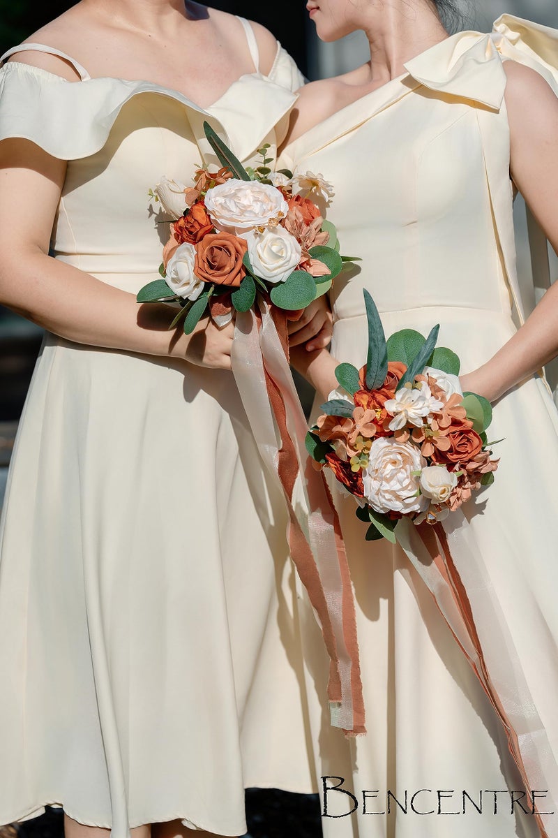 BENCENTRE 7 Inch Terracotta Wedding Bouquet for Bride Bridesmaid Small Wedding Bouquet  for Marriage Proposal Party and Vintage Wedding Ceremony Anniversary Artificial Flowers - Image 2
