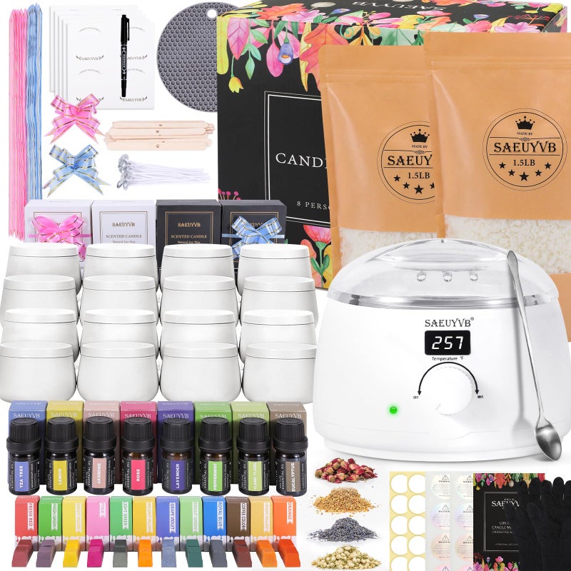 SAEUYVB Complete Candle Making Kit, Candle Making Kit for Adults with Hot Plate, DIY Starter Candle Making Supplies/Kit - Perfect as Home Decorationsï¼ˆWhiteï¼‰ - Image 1