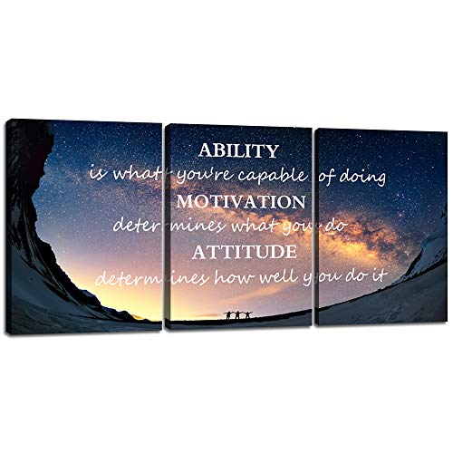 Yetaryy Motivational Quotes Canvas Wall Art Inspirational Ability Motivation Attitude Saying Words Posters Prints Entrepreneur Quote Home Office Bedroom Decor 3 Panels Ready to Hang - 36" W x 16" H - Image 1