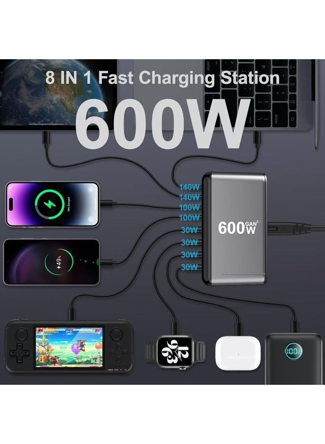 general 600W GaN3 8-in-1 Fast Charging Station – Multi-Port USB C Desktop Charger with 140W PD 3.1 & 30W QC 3.1 – Universal Power Adapter for MacBook Pro/Air, iPhone, iPad, Samsung, Laptops, and Tablets - Image 4