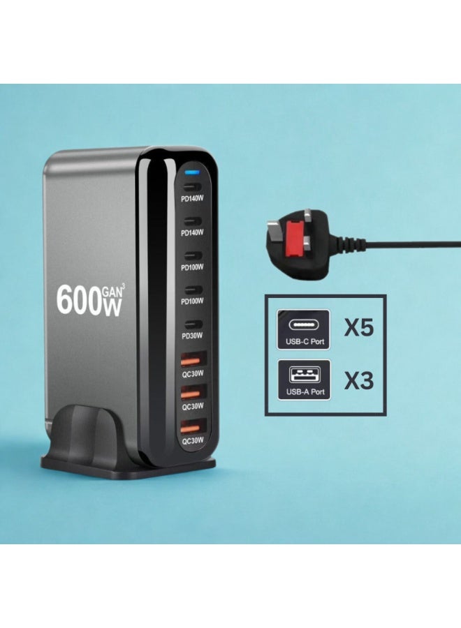 general 600W GaN3 8-in-1 Fast Charging Station – Multi-Port USB C Desktop Charger with 140W PD 3.1 & 30W QC 3.1 – Universal Power Adapter for MacBook Pro/Air, iPhone, iPad, Samsung, Laptops, and Tablets - Image 2