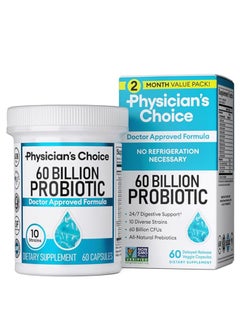 Physician's CHOICE Probiotics 60 Billion CFU - 10 Strains + Organic Prebiotics for Women & Men - 60ct 