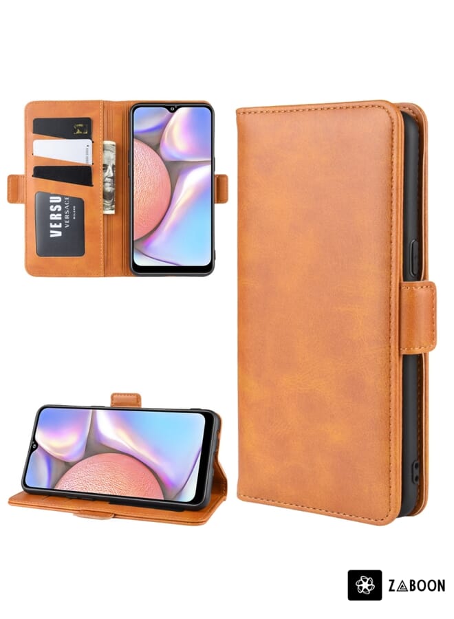 Zaboon Protective Case For Galaxy A10S Double Buckle Crazy Horse Business Mobile Phone Holster with Card Wallet Bracket Function - Image 1