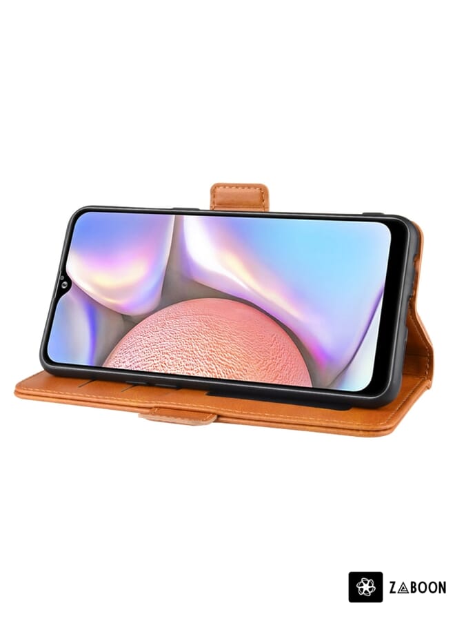 Zaboon Protective Case For Galaxy A10S Double Buckle Crazy Horse Business Mobile Phone Holster with Card Wallet Bracket Function - Image 5