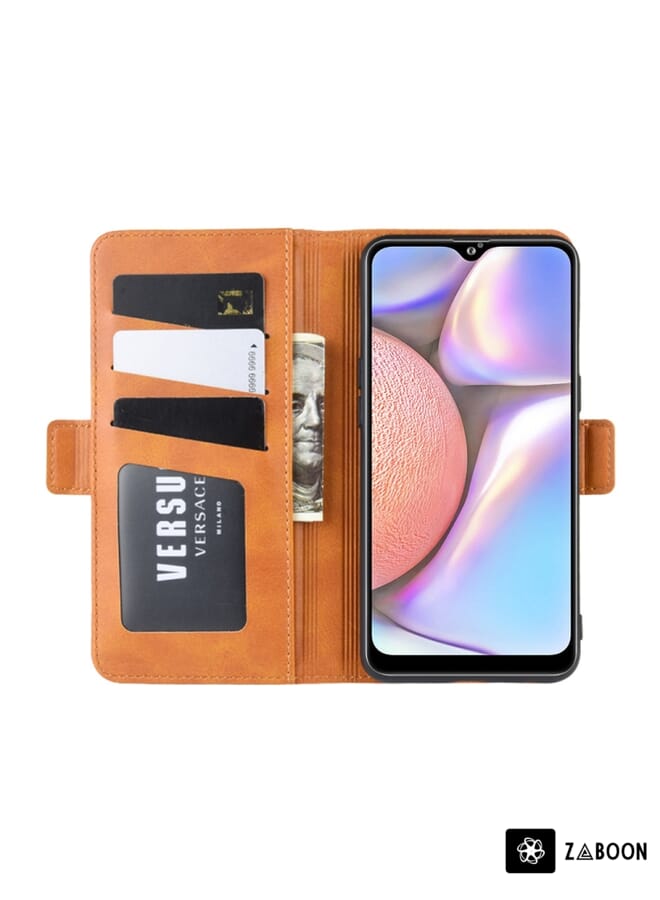 Zaboon Protective Case For Galaxy A10S Double Buckle Crazy Horse Business Mobile Phone Holster with Card Wallet Bracket Function - Image 4