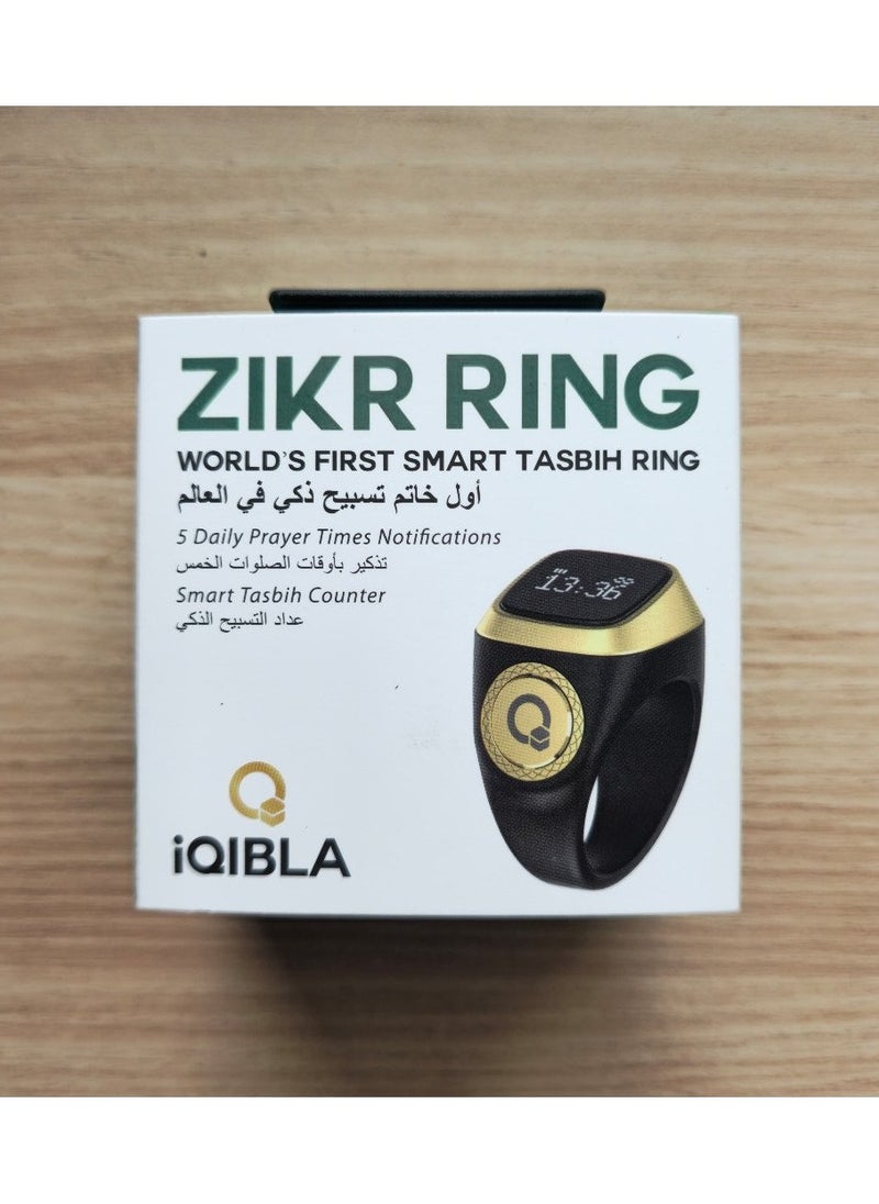 إيكيبلا - خاتم تسبيح ذكر ذكي من iQIBLA، تذكير بإشعارات أوقات الصلاة اليومية للمسلمين 5 مع شاشة OLED، عداد تسبيح يرتبط بتطبيق iQibla، مقاوم للماء، مقاس 22 مم - أسود/ذهبي - Image 1