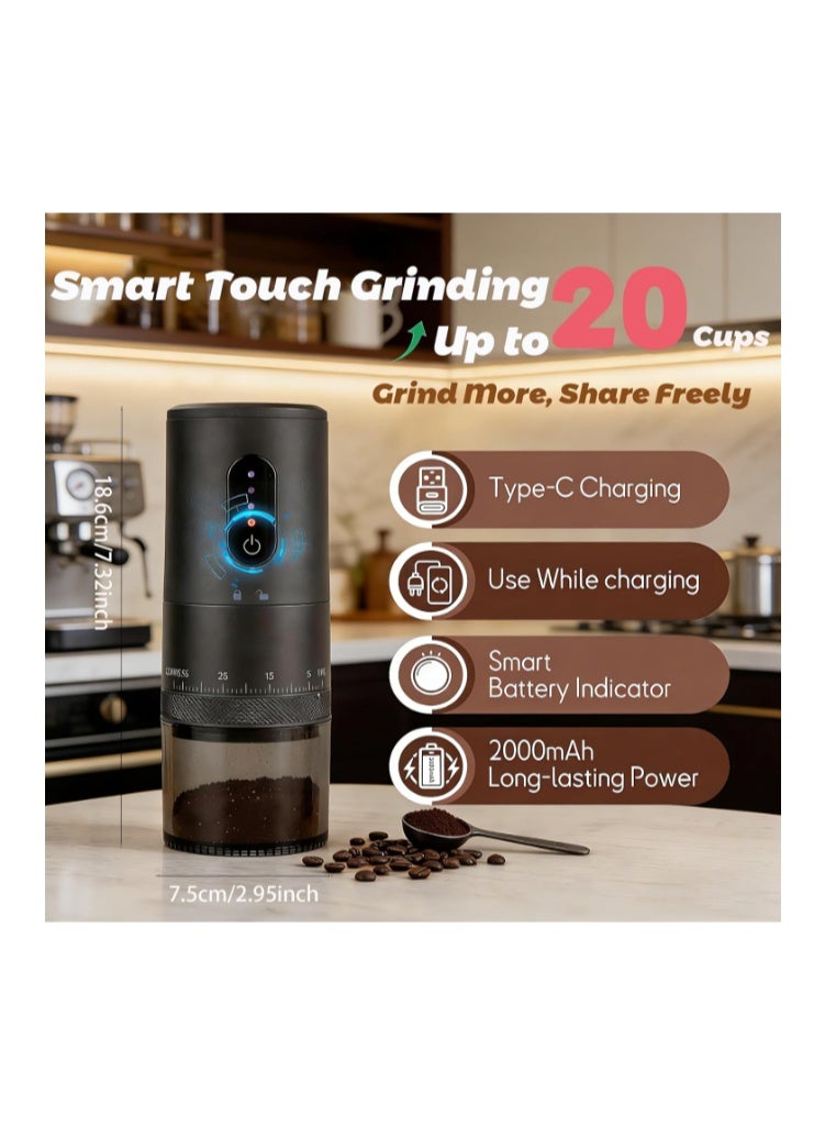 Masroo Portable Electric Burr Coffee Grinder -38 External Grind Settings - 1.7X Faster Grinding-Conical Ceramic Burrs&2000mAh Battery-Espresso Grinder for Travel, Camping, Home,Office - Image 2