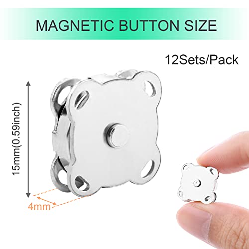 CooBigo Magnetic Snaps Buttons Plum Magnetic Snap Closures for Purses Bags Clothes Handbags Scrapbooking,Magnetic Purse Closure Fasteners,Sewing on Magnetic Snaps for DIY Craft (15mm) (Silver) - Image 2