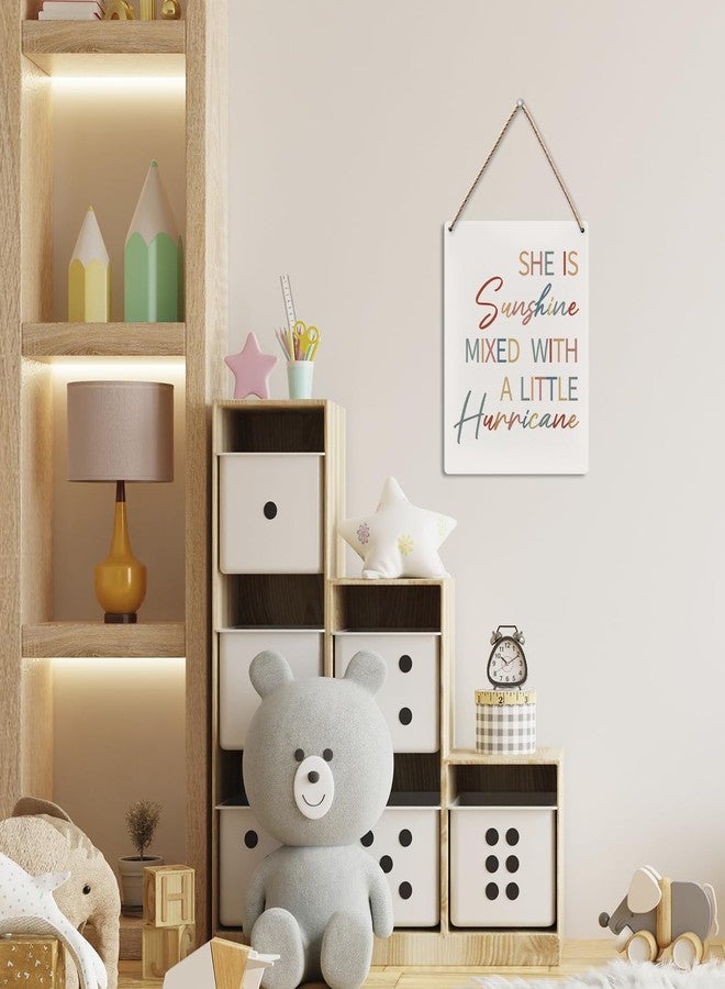 UYIKG Girls Room Decor,She is Sunshine Mixed with a Little Hurricane Wood Hanging Sign,Girl Nursery Wall Decor,Wooden Slogan Hanging Sign for Kids Baby Girls Room Dorm Nursery 8X10 Inch - Image 3