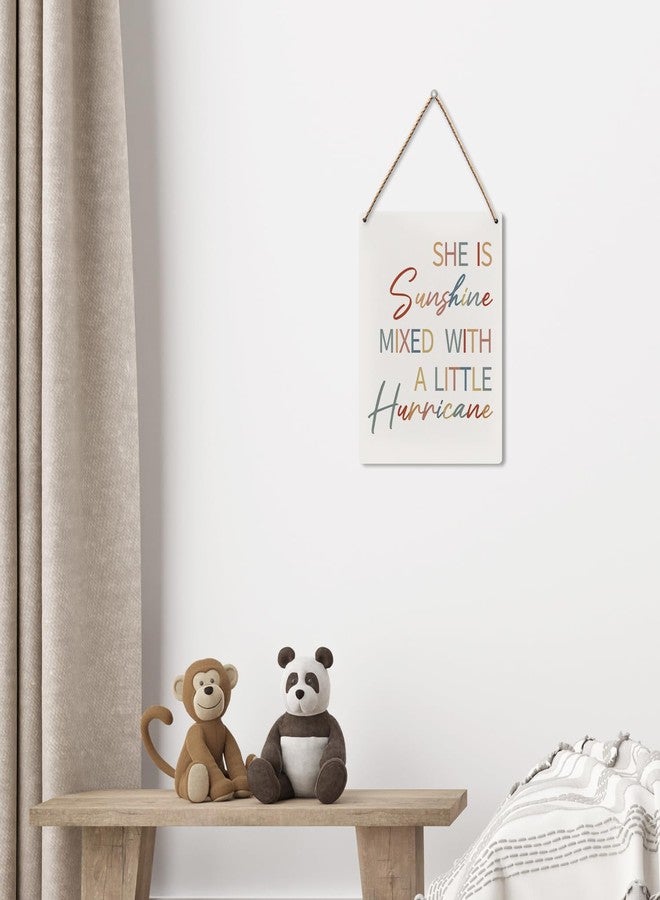 UYIKG Girls Room Decor,She is Sunshine Mixed with a Little Hurricane Wood Hanging Sign,Girl Nursery Wall Decor,Wooden Slogan Hanging Sign for Kids Baby Girls Room Dorm Nursery 8X10 Inch - Image 4