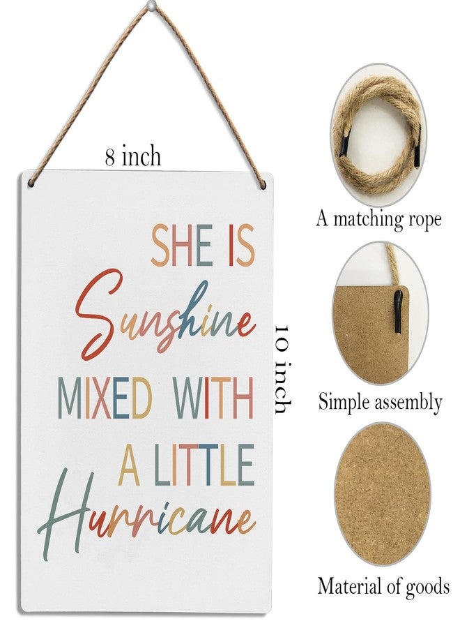UYIKG Girls Room Decor,She is Sunshine Mixed with a Little Hurricane Wood Hanging Sign,Girl Nursery Wall Decor,Wooden Slogan Hanging Sign for Kids Baby Girls Room Dorm Nursery 8X10 Inch - Image 5