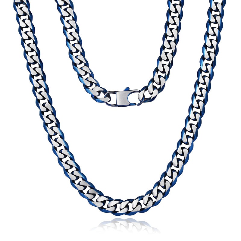 Yami سلسلة كوبية من يامي 10 مم/12 مم للرجال والنساء، مصنوعة من الفولاذ المقاوم للصدأ 316L بلونين أزرق/ذهب 18 قيراط/مطلية بالأسود، طول السلسلة 18"/20"/22"/24"/26" - Image 1