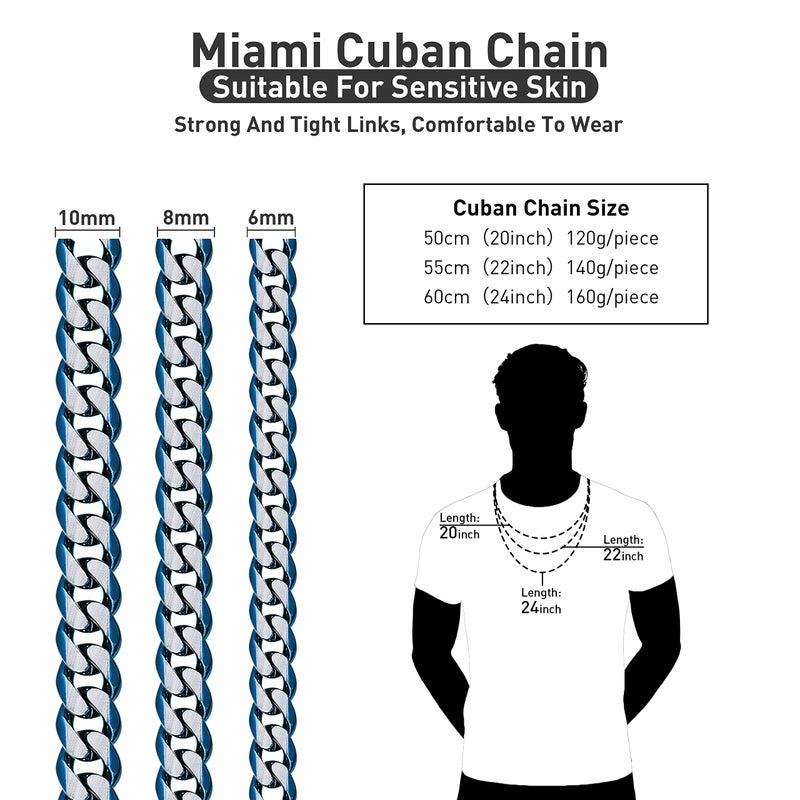 Yami سلسلة كوبية من يامي 10 مم/12 مم للرجال والنساء، مصنوعة من الفولاذ المقاوم للصدأ 316L بلونين أزرق/ذهب 18 قيراط/مطلية بالأسود، طول السلسلة 18"/20"/22"/24"/26" - Image 4