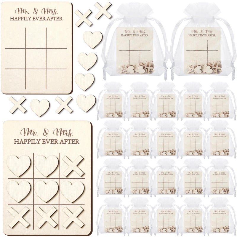 Quzzil 24 Set Wedding Favors Wedding Gifts for Guest Tic Tac Toe Wooden Mini Board Games 3.54 x 2.76 Inches Mr and Mrs Happily Ever After for Guest Bridal Shower Wedding Party Favors - Image 1