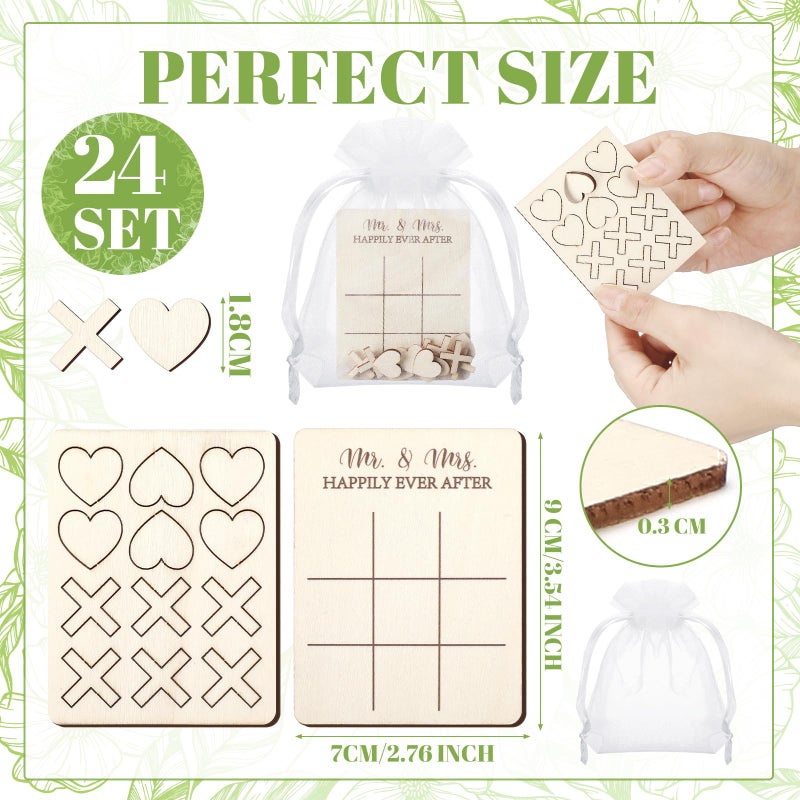 Quzzil 24 Set Wedding Favors Wedding Gifts for Guest Tic Tac Toe Wooden Mini Board Games 3.54 x 2.76 Inches Mr and Mrs Happily Ever After for Guest Bridal Shower Wedding Party Favors - Image 2