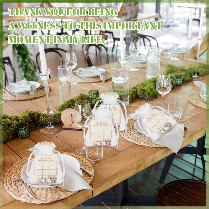 Quzzil 24 Set Wedding Favors Wedding Gifts for Guest Tic Tac Toe Wooden Mini Board Games 3.54 x 2.76 Inches Mr and Mrs Happily Ever After for Guest Bridal Shower Wedding Party Favors - Image 5