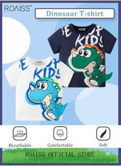 roaiss Toddler Baby Boys Summer T-Shirt,Cotton Casual Sports Boys' Cute Cartoon Dinosaur Shark Crocodile Printed T-Shirt  - Image 1