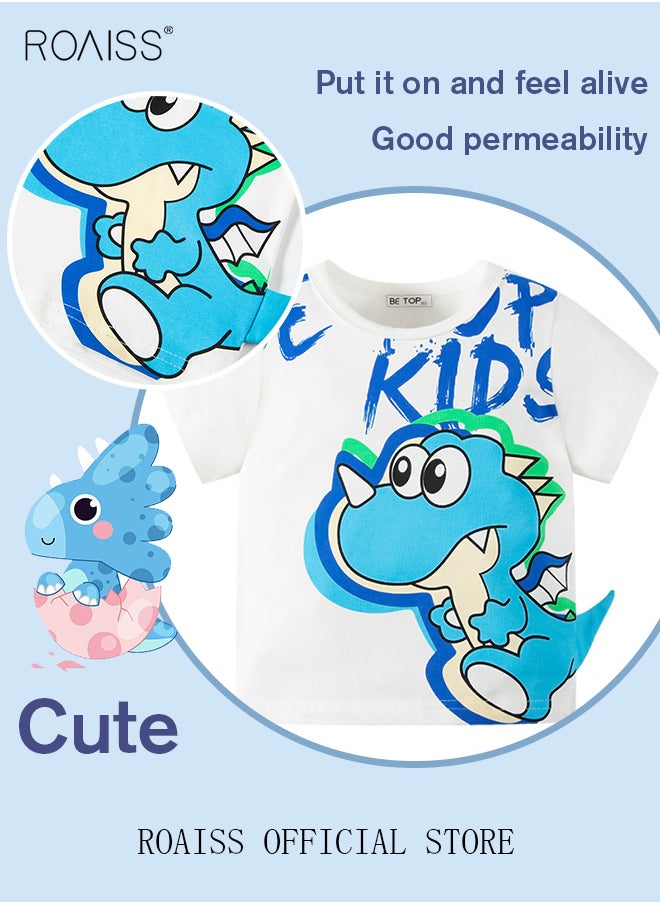 roaiss Toddler Baby Boys Summer T-Shirt,Cotton Casual Sports Boys' Cute Cartoon Dinosaur Shark Crocodile Printed T-Shirt  - Image 3