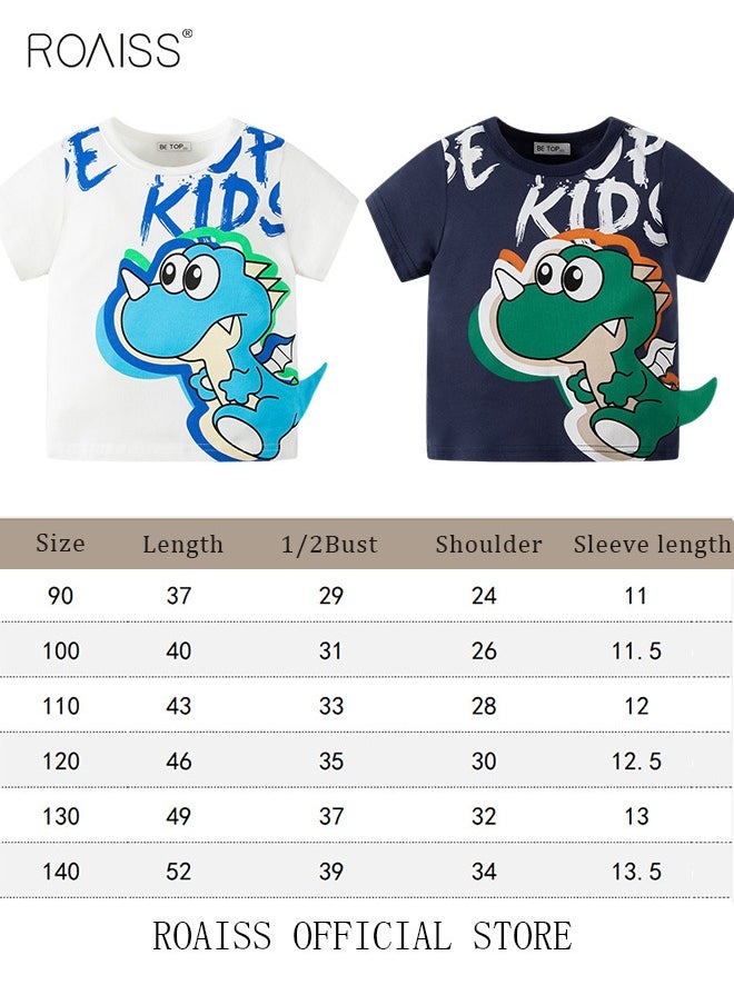 roaiss Toddler Baby Boys Summer T-Shirt,Cotton Casual Sports Boys' Cute Cartoon Dinosaur Shark Crocodile Printed T-Shirt  - Image 2