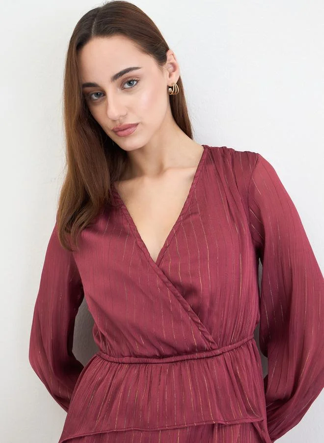 Styli Ruffled Flare Wrap Front Maxi Dress