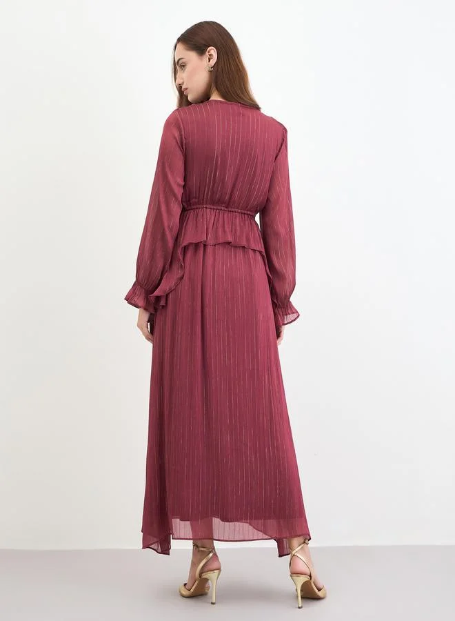 Styli Ruffled Flare Wrap Front Maxi Dress