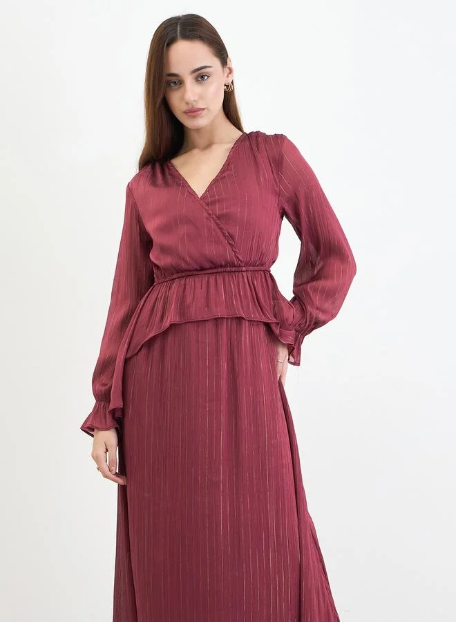 Styli Ruffled Flare Wrap Front Maxi Dress
