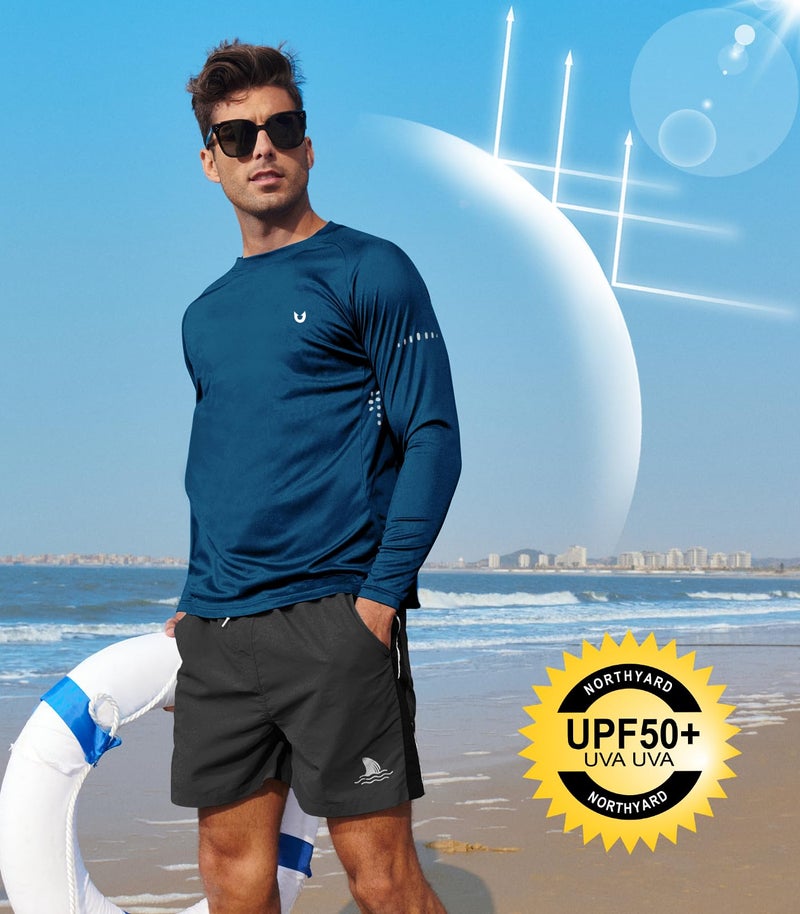 NORTHYARD Men's Sun Protection Shirts UPF 50+ Long Sleeve Swim Rash Guard Shirt Running Workout Athletic Hiking UV Fishing DARKBLUE L - Image 3