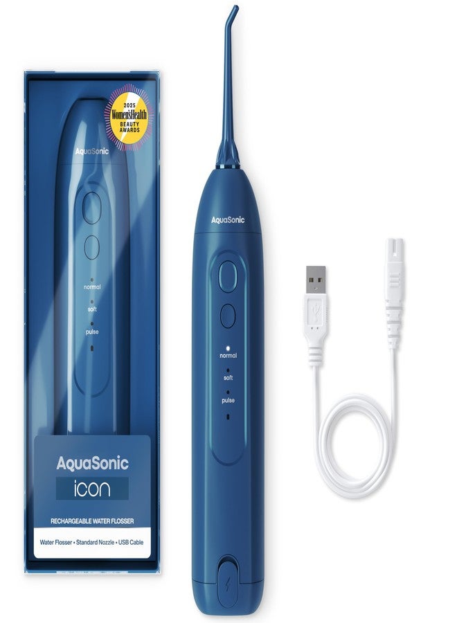 AquaSonic Icon Water Flosser for Teeth - Cordless Rechargeable Oral Irrigator - Waterproof, Portable Dental Cleaning with Jet Tip - Braces Home Travel - Navy - Image 1
