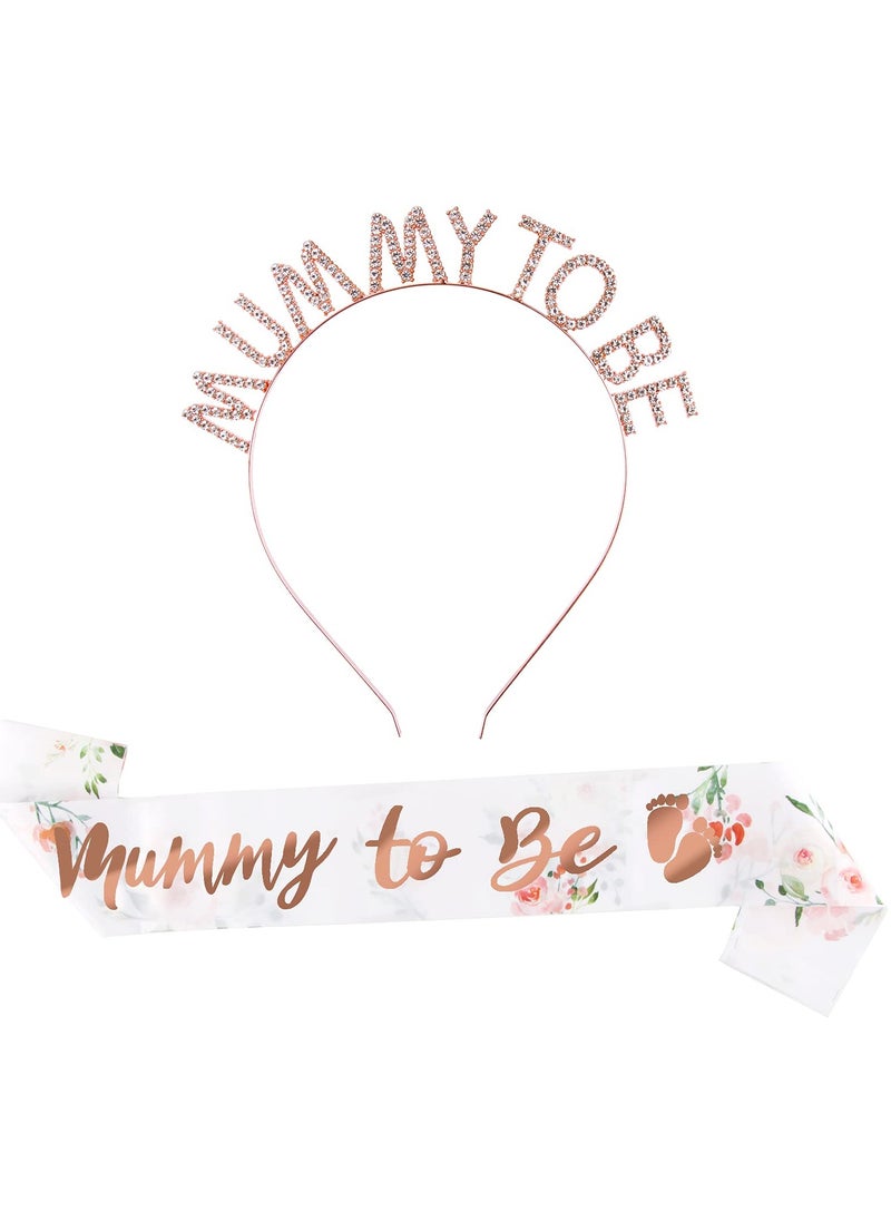 SYOSI - Mummy to Be Sash, with Rhinestone Tiara Crown Headband Mum to Be for Baby Shower Party Decoration Party Gifts Accessories Decor Favour Party Supplies - Image 1