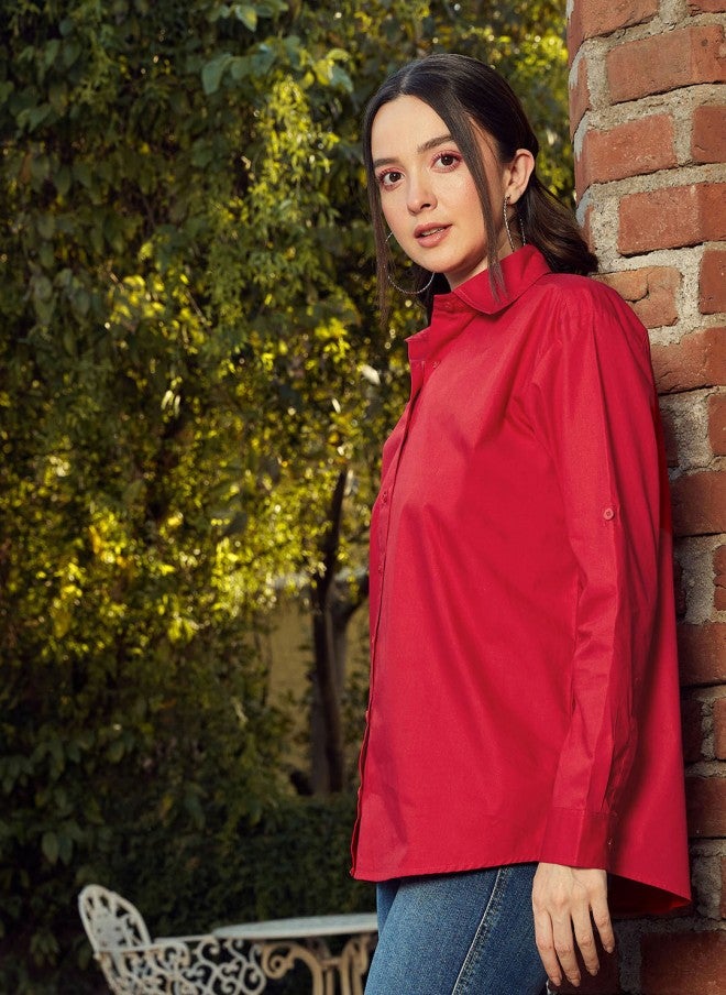ساسافراس قميص نسائي كاجوال بقصة مربعة باللون الأحمر - Image 3