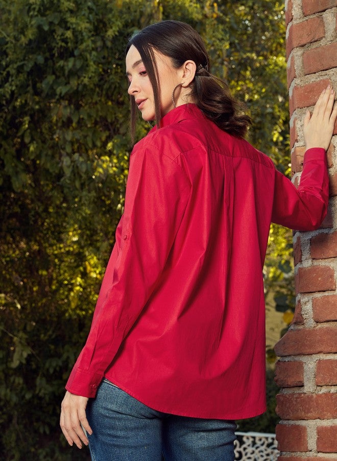 ساسافراس قميص نسائي كاجوال بقصة مربعة باللون الأحمر - Image 4