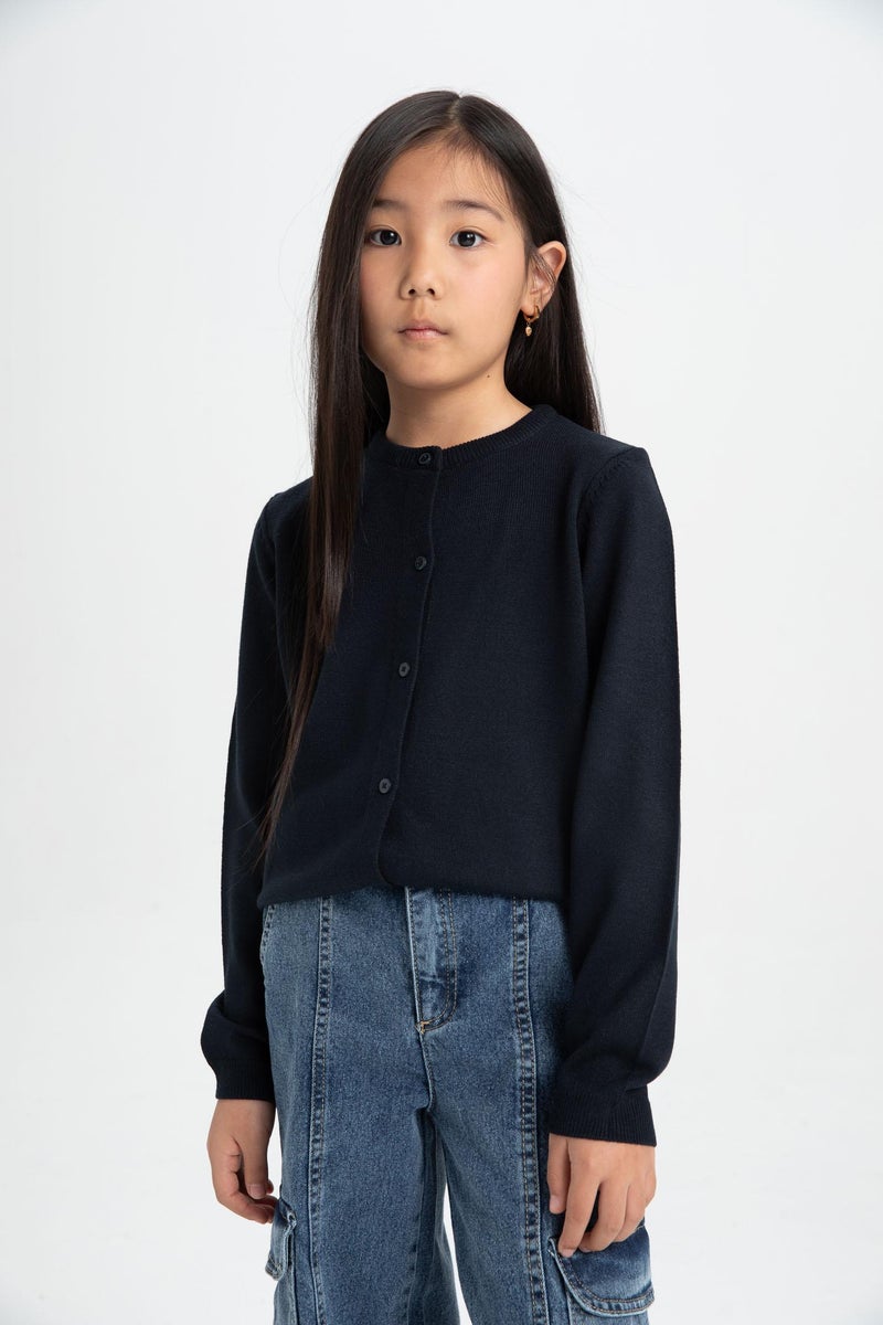 DeFacto Girl Navy Bike Neck Buttoned School Cardigan - Image 5
