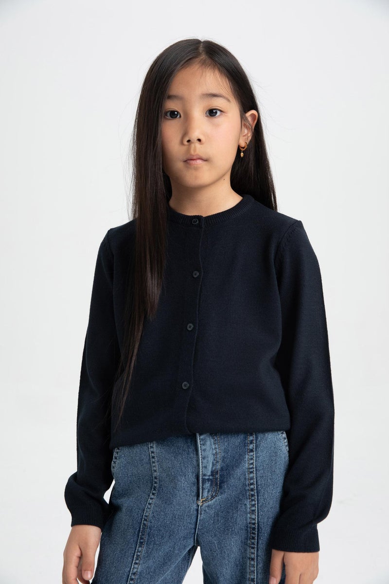 DeFacto Girl Navy Bike Neck Buttoned School Cardigan - Image 2