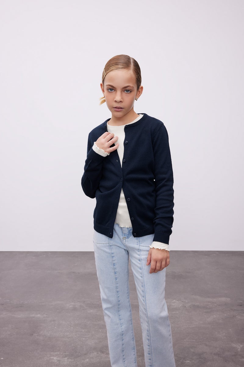 DeFacto Girl Navy Bike Neck Buttoned School Cardigan - Image 4