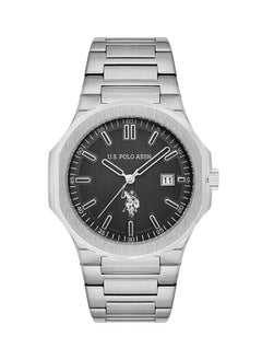 U.S. Polo Assn. U.S. Polo Assn. Fundamental 45mm Black Dial Watch with Silver Accents and Stainless Steel Band - USPA1091-01, Elegant Precision  - Image 1