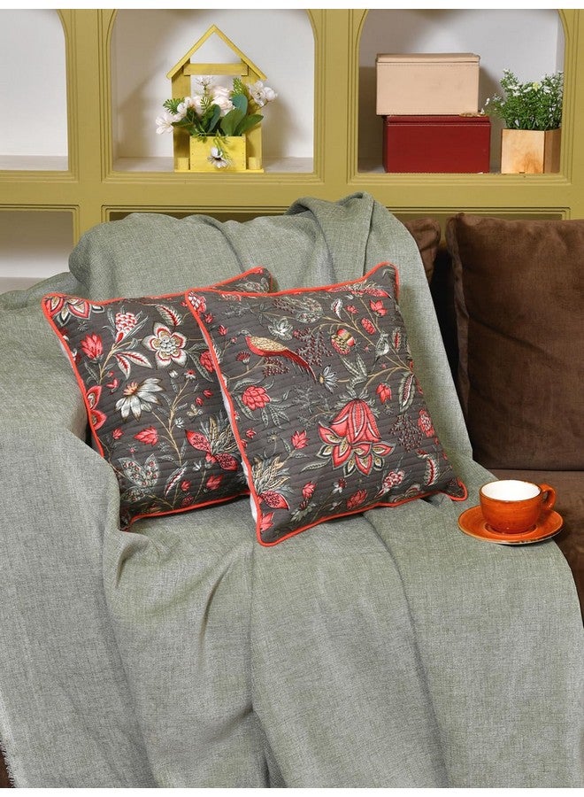 Clasiko Clasiko Cotton 300 TC Cushion Covers Set of 2; 16X16 Inches; Pink Flowers - Image 2