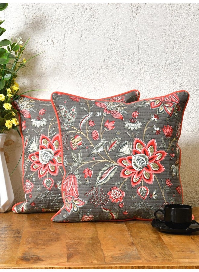 Clasiko Clasiko Cotton 300 TC Cushion Covers Set of 2; 16X16 Inches; Pink Flowers - Image 1