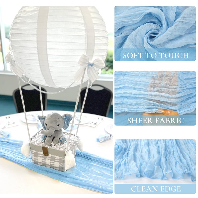BLUETOP 3 Pack Baby Blue Table Runner Boho Gauze Cheesecloth Table Runner 120 Inches Long Light Blue Cheese Cloth Runner for Wedding Bridal Baby Shower Birthday Party Thanksgiving Decor - Image 2