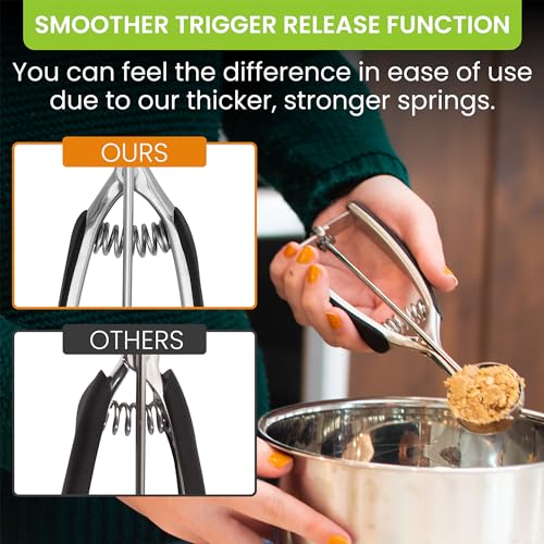 Spring Chef Medium #40 Stainless Steel Cookie Scoop for Baking - Multifunctional Cookie Dough Scoop with Trigger Release, 1.7 Tablespoon Food Scooper for Kitchen - Dishwasher Safe Melon Baller - Black - Image 4