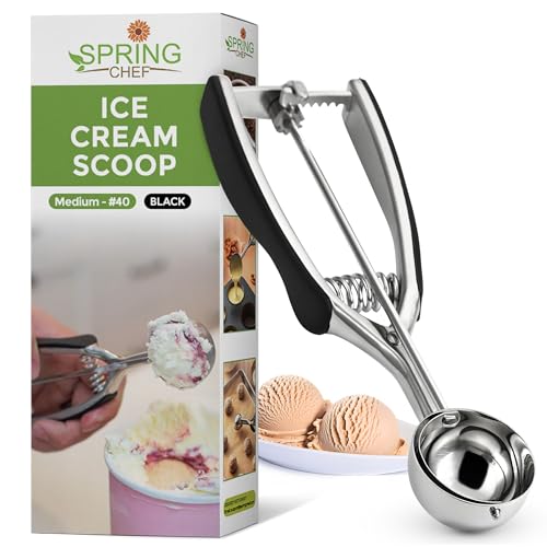 Spring Chef Medium #40 Stainless Steel Cookie Scoop for Baking - Multifunctional Cookie Dough Scoop with Trigger Release, 1.7 Tablespoon Food Scooper for Kitchen - Dishwasher Safe Melon Baller - Black - Image 1