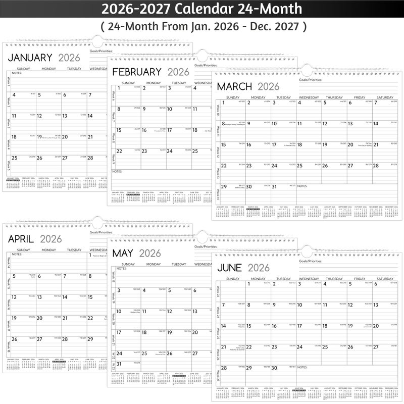 BowCuk 2026-2027 Wall Calendar â€“ 2 Year Calendar 2026-2027, 14.57 x 11.42 In, Jan 2026 - Dec 2027, 2026 Calendar 24 Months, Monthly Calendar 2026, with Ruled Blocks, Thick Paper, Holidays, To-do List ï¼† Notes - Image 5