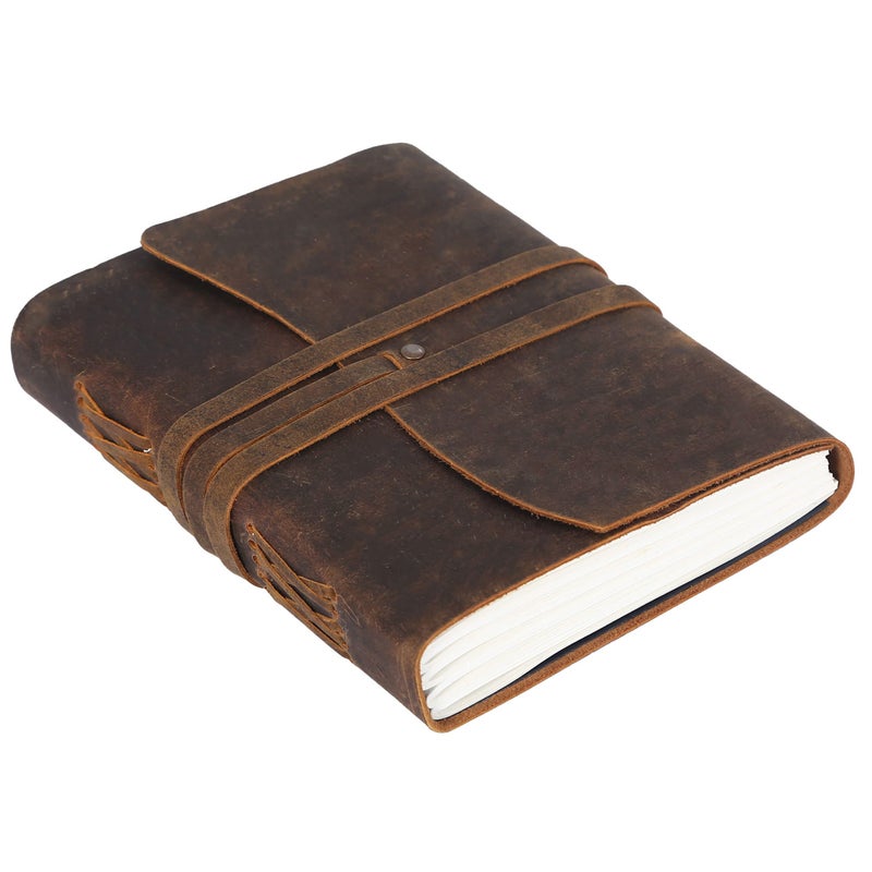 KomalC Handmade Leather Journal | Writing Diary | Bound Daily Notepad For Men & Women Unlined Paper Medium, writing pad gift for artist, sketch - Image 1