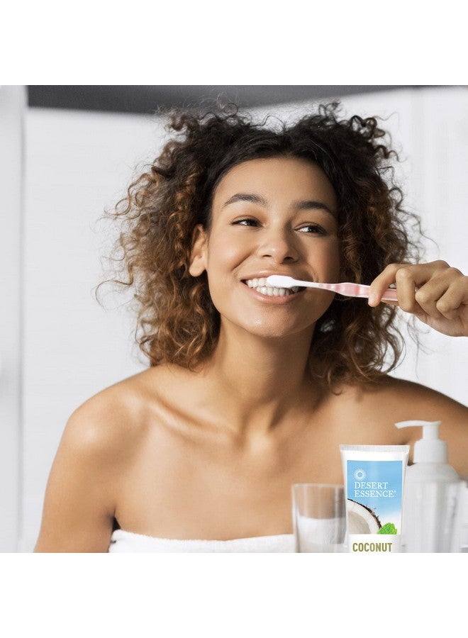 Desert Essence معجون أسنان بزيت جوز الهند 6.5 أونصة من نونجمو خالٍ من الغلوتين ونباتي وخالٍ من القسوة وخالٍ من الفلورايد وزيت جوز الهند وزيت شجرة الشاي الأسترالي النقي يزيل الشوائب وينعش النفس - Image 4