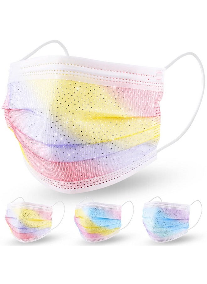 NiHealth Adult Glitter Disposable Fashion Face Masks Tomorotec 30Pcs Mesh Cool Touch Feel Stylish Icy Fabric 4 Layers For Sensitive Skin Wrapped In Breathable Nonwoven Fabric (3 Gradient Colors)  - Image 1