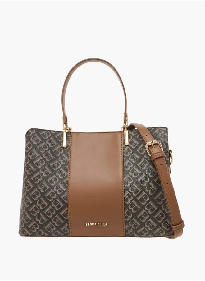 Flora Bella By Shoexpress Womens Monogram Textured Tote Bag With Zip Closure